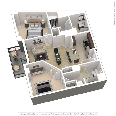 Floor plan for 2 beds, 2 baths